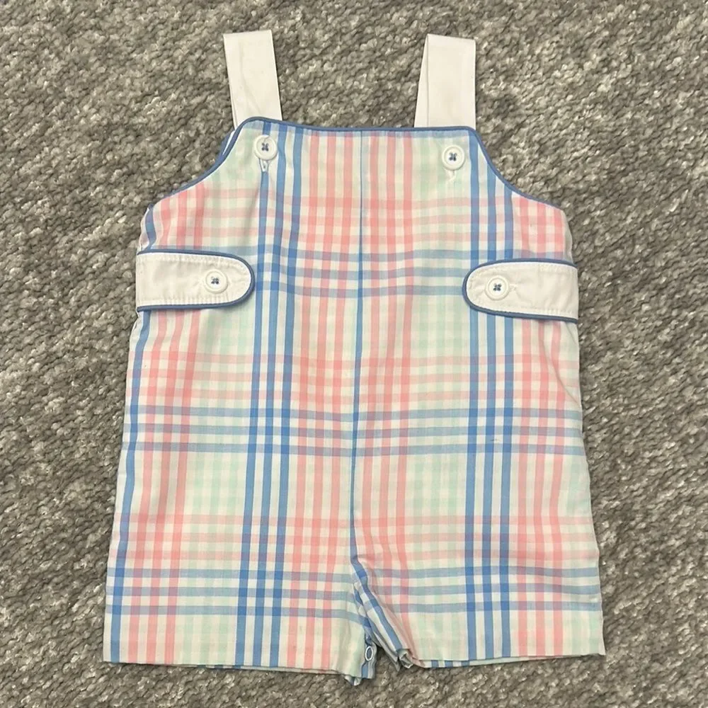 The Beaufort Bonnet Co pastel plaid Overall romper 0/6
